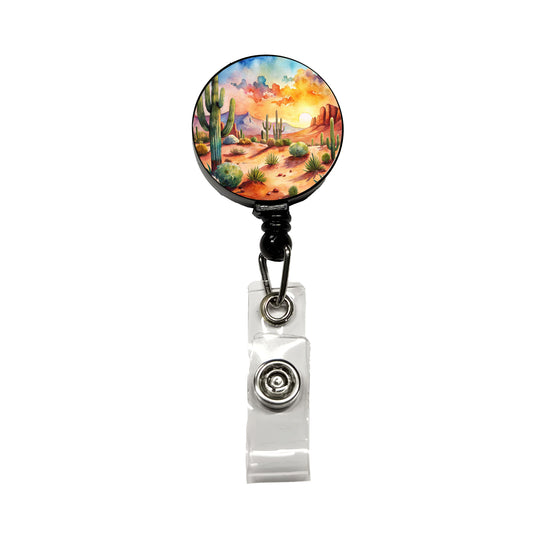Southwest Desert Cactus Watercolor Retractable ID Key Card Name Tag Badge Holder with Clip