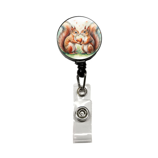 Squirrels In Love Hearts Valentine's Day Retractable ID Key Card Name Tag Badge Holder with Clip