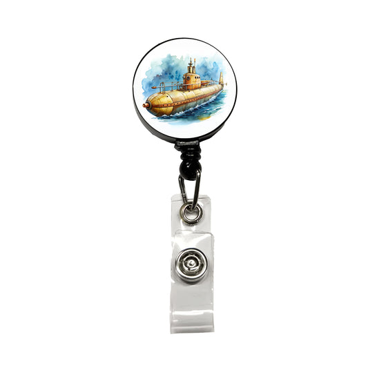 Steampunk Sci-fi Fantasy Retro Submarine Watercolor Retractable ID Key Card Name Tag Badge Holder with Clip
