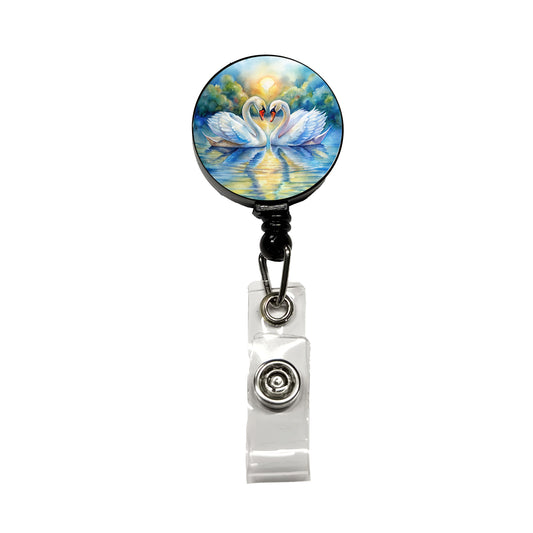 Swans In Love Valentine's Day Retractable ID Key Card Name Tag Badge Holder with Clip