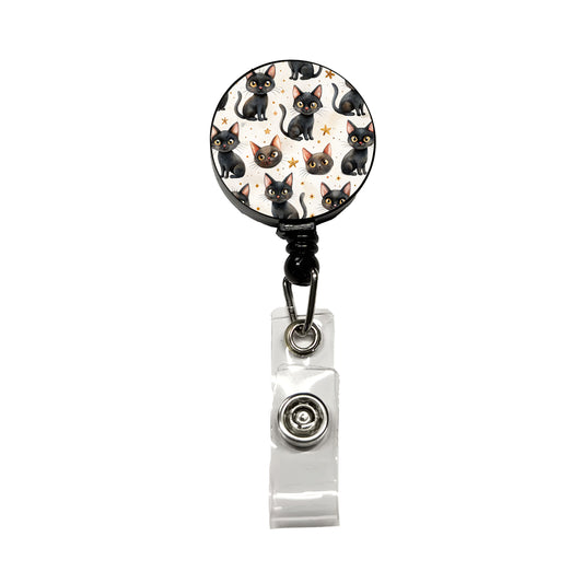 Sweet Black Cats Yellow Stars Retractable ID Key Card Name Tag Badge Holder with Clip