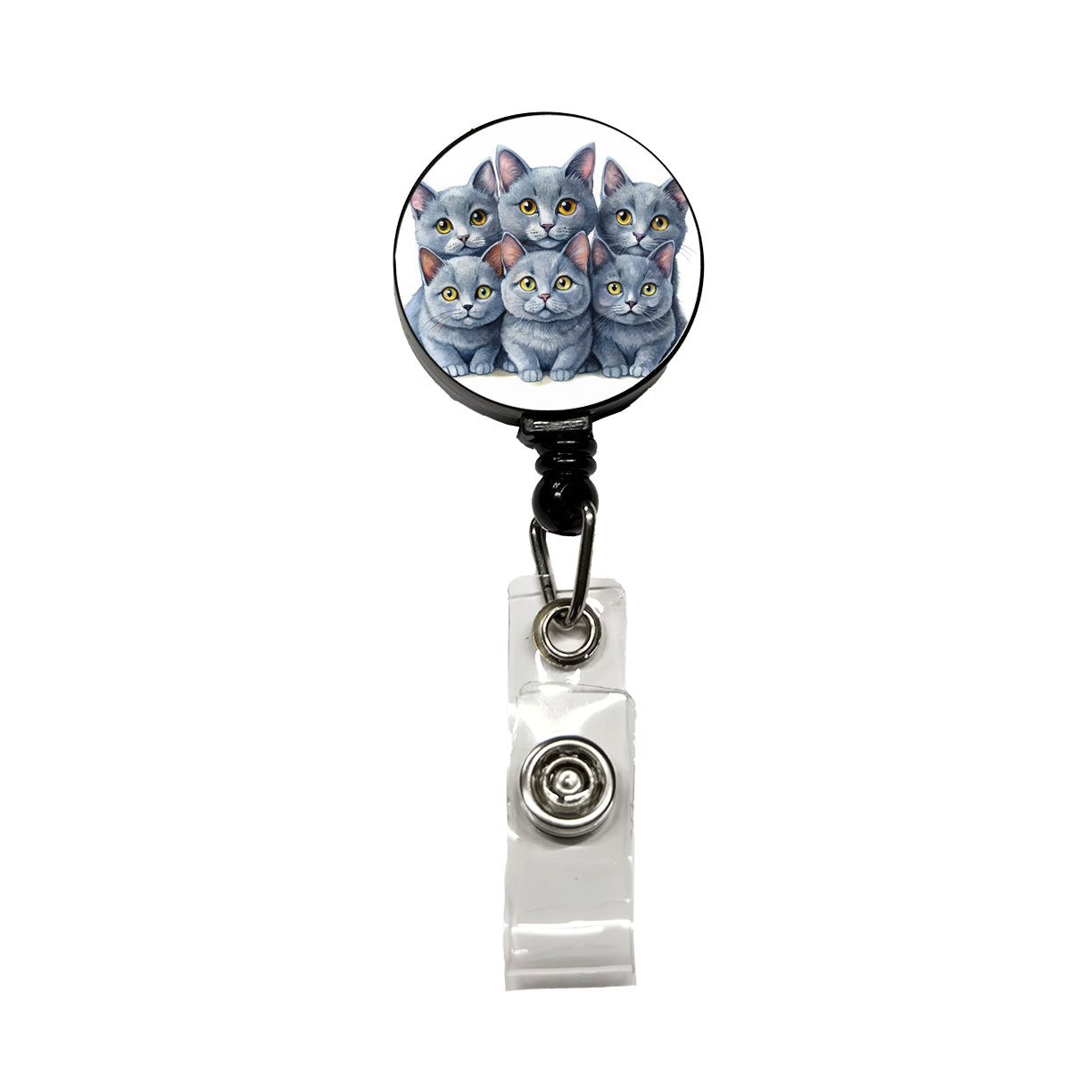 Sweet Chartreux Cats Retractable ID Key Card Name Tag Badge Holder with Clip