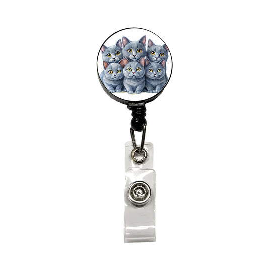 Sweet Chartreux Cats Retractable ID Key Card Name Tag Badge Holder with Clip