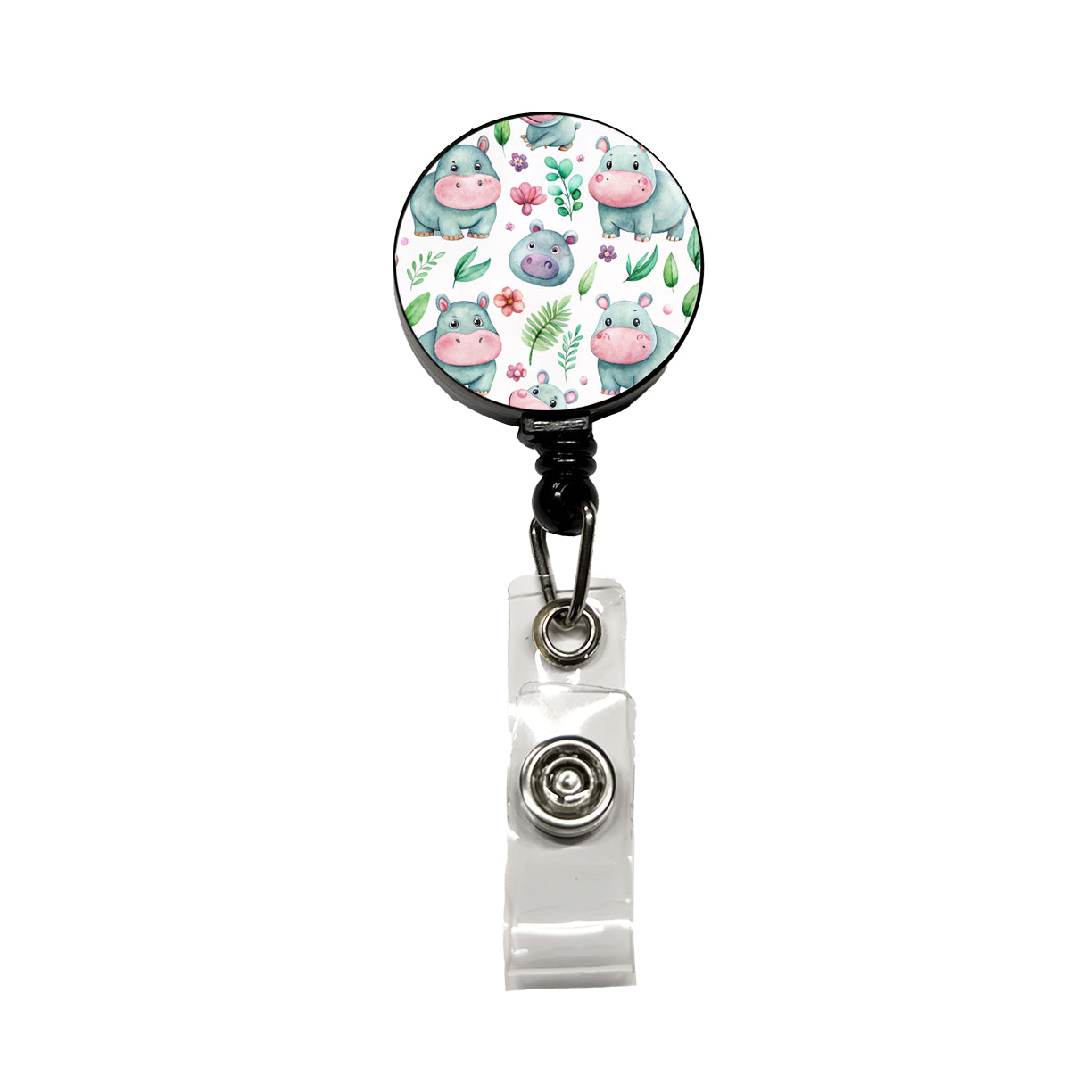 Sweet Hippos Retractable ID Key Card Name Tag Badge Holder with Clip