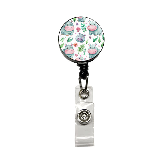 Sweet Hippos Retractable ID Key Card Name Tag Badge Holder with Clip