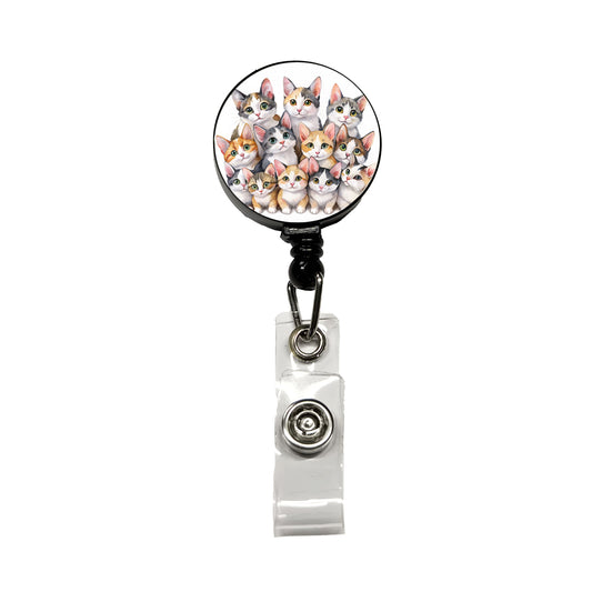 Sweet Japanese Bobtail Cats Retractable ID Key Card Name Tag Badge Holder with Clip