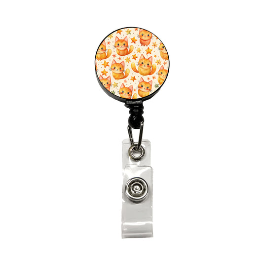 Sweet Orange Cats Yellow Stars Retractable ID Key Card Name Tag Badge Holder with Clip