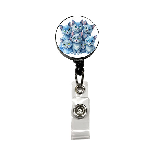 Sweet Russian Blue Cats Retractable ID Key Card Name Tag Badge Holder with Clip