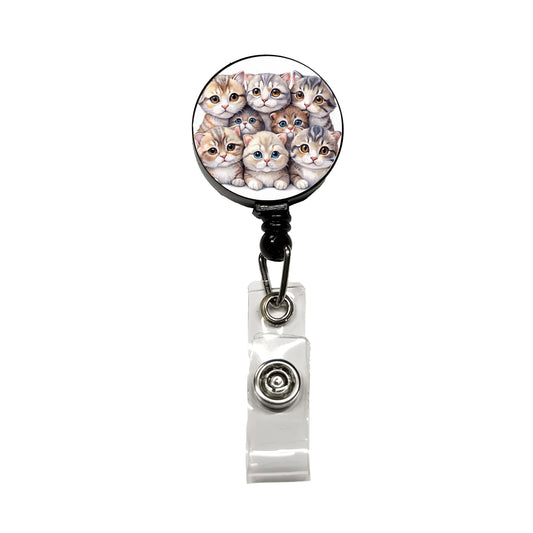 Sweet Scottish Fold Cats Retractable ID Key Card Name Tag Badge Holder with Clip