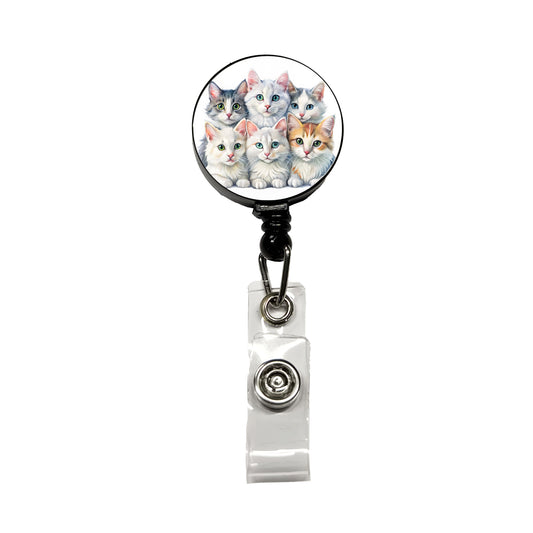 Sweet Turkish Angora Cats Retractable ID Key Card Name Tag Badge Holder with Clip