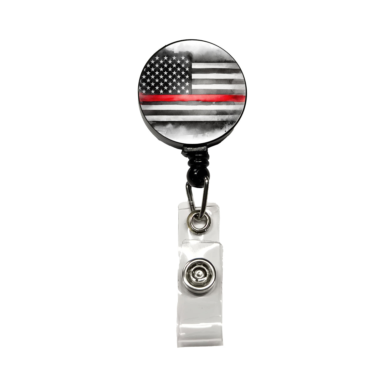 Thin Red Line Black And White American Flag Support Firemen Firefighters Retractable ID Key Card Name Tag Badge Holder with Clip