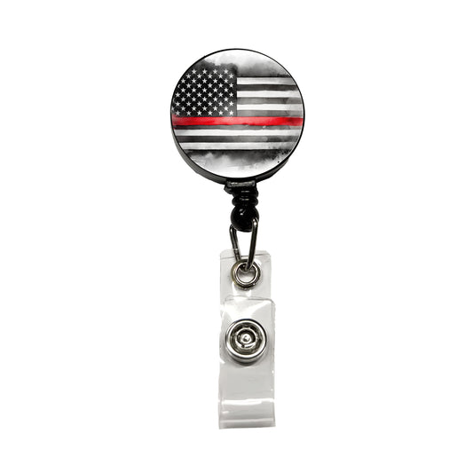 Thin Red Line Black And White American Flag Support Firemen Firefighters Retractable ID Key Card Name Tag Badge Holder with Clip