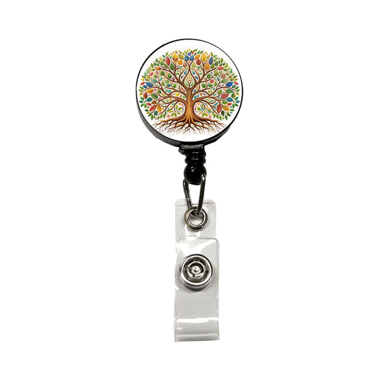 Tree Of Life Design With Multi-color Leaves Retractable ID Key Card Name Tag Badge Holder with Clip