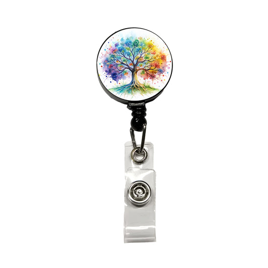 Tree Of Life Rainbow Watercolor Retractable ID Key Card Name Tag Badge Holder with Clip