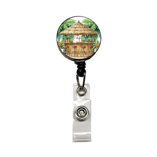 Tropical Resort Beach Tiki Bar Watercolor Retractable ID Key Card Name Tag Badge Holder with Clip
