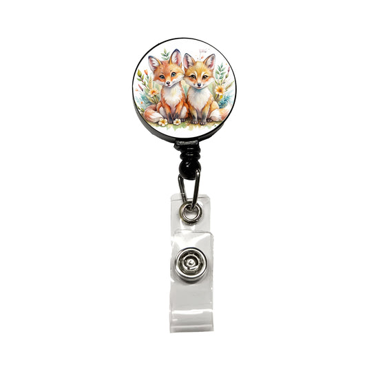Two Sweet Foxes Retractable ID Key Card Name Tag Badge Holder with Clip