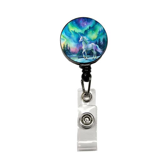 Unicorn Northern Lights Fantasy Watercolor Retractable ID Key Card Name Tag Badge Holder with Clip