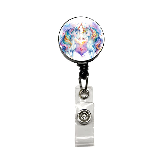 Unicorns In Love Valentine's Day Retractable ID Key Card Name Tag Badge Holder with Clip