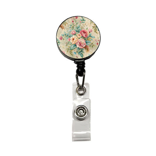 Victorian Flowers Wallpaper Retractable ID Key Card Name Tag Badge Holder with Clip