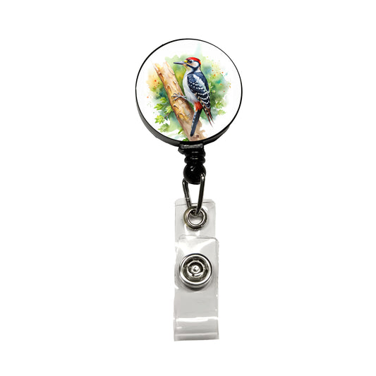 Woodpecker In Tree Bird Watercolor Retractable ID Key Card Name Tag Badge Holder with Clip
