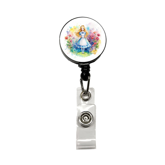 Alice In Wonderland Watercolor Retractable ID Key Card Name Tag Badge Holder with Clip