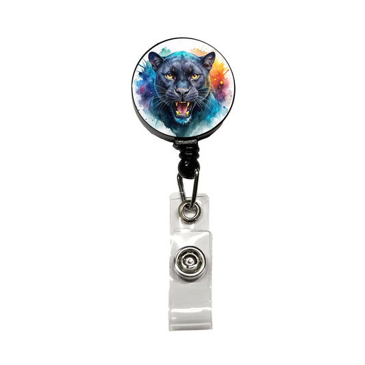 Angry Black Panther Watercolor Retractable ID Key Card Name Tag Badge Holder with Clip