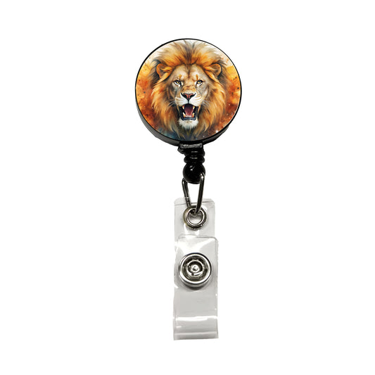 Angry Male Lion Watercolor Retractable ID Key Card Name Tag Badge Holder with Clip