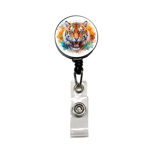 Angry Tiger Watercolor Retractable ID Key Card Name Tag Badge Holder with Clip