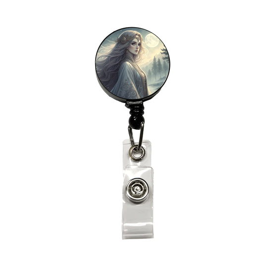 Anime Style Fantasy Princess Elf White Scene Retractable ID Key Card Name Tag Badge Holder with Clip