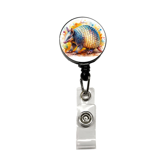 Armadillo Watercolor Retractable ID Key Card Name Tag Badge Holder with Clip