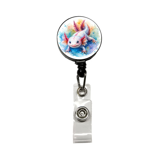 Axolotl Watercolor Retractable ID Key Card Name Tag Badge Holder with Clip
