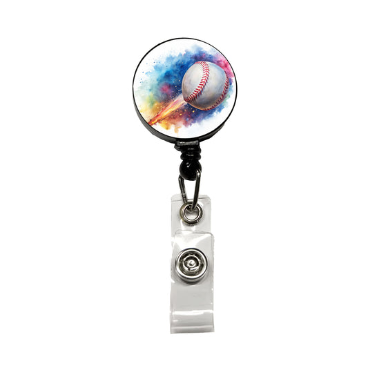 Baseball Rocketing Through The Air Watercolor Retractable ID Key Card Name Tag Badge Holder with Clip
