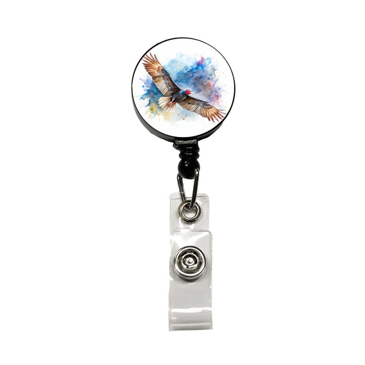 Black Turkey Vulture In Flight Watercolor Retractable ID Key Card Name Tag Badge Holder with Clip