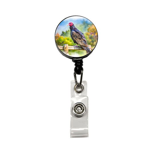 Black Turkey Vulture Sitting On Fence Watercolor Retractable ID Key Card Name Tag Badge Holder with Clip