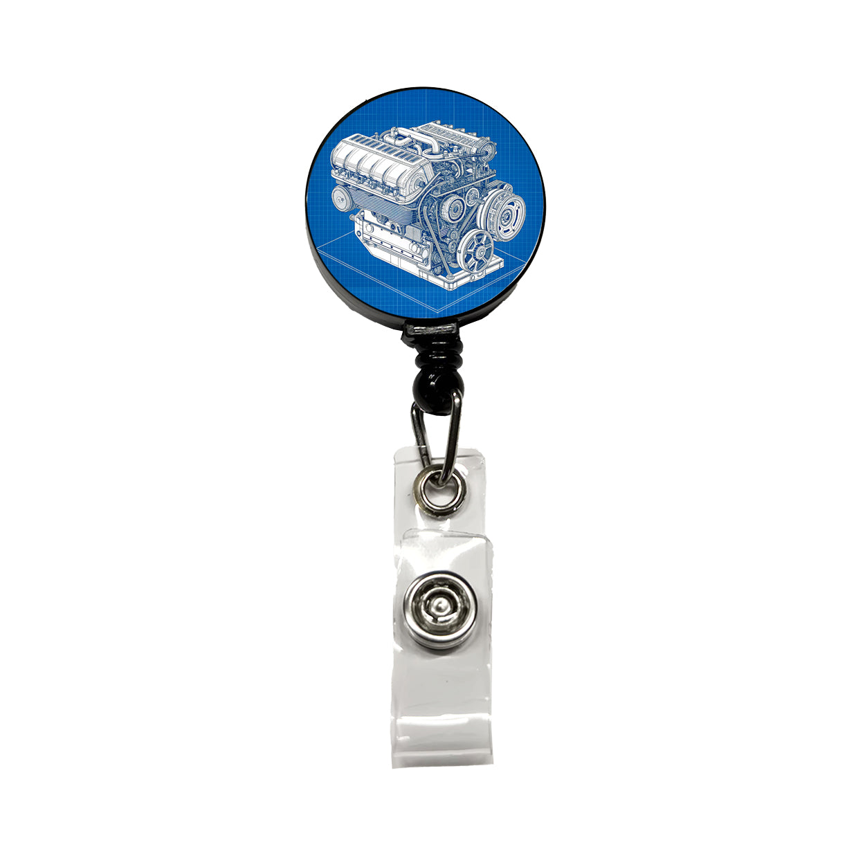 Blueprint Of Car Engine V8 Retractable ID Key Card Name Tag Badge Holder with Clip