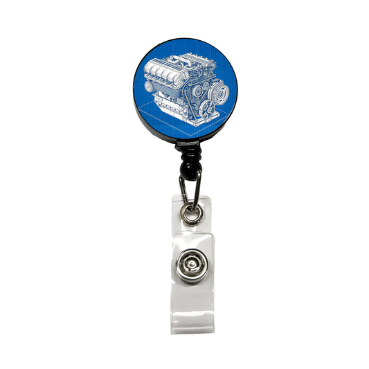 Blueprint Of Car Engine V8 Retractable ID Key Card Name Tag Badge Holder with Clip