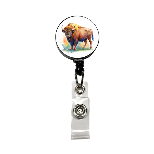 Buffalo Bison Watercolor Retractable ID Key Card Name Tag Badge Holder with Clip