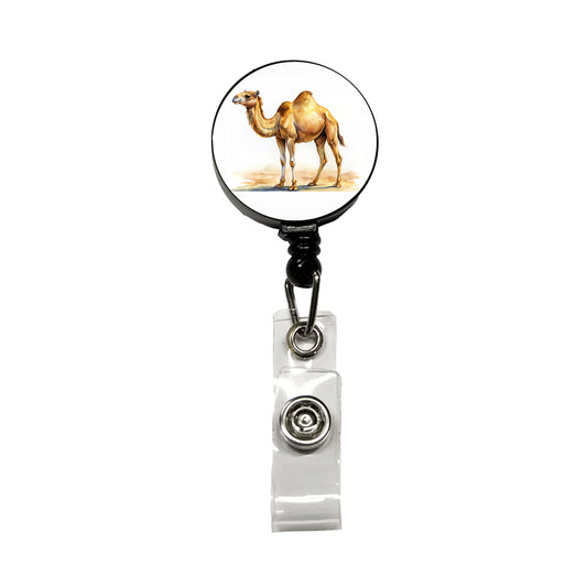 Camel Standing Watercolor Retractable ID Key Card Name Tag Badge Holder with Clip