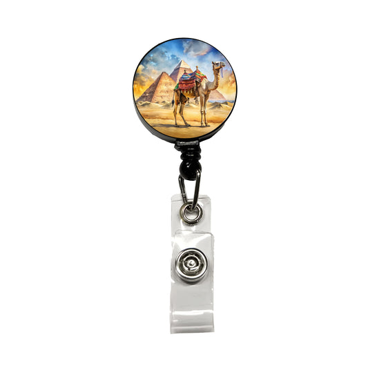 Camel With Pyramids In Background Watercolor Retractable ID Key Card Name Tag Badge Holder with Clip