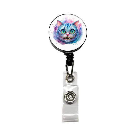 Cheshire Cat Alice in Wonderland Watercolor Retractable ID Key Card Name Tag Badge Holder with Clip