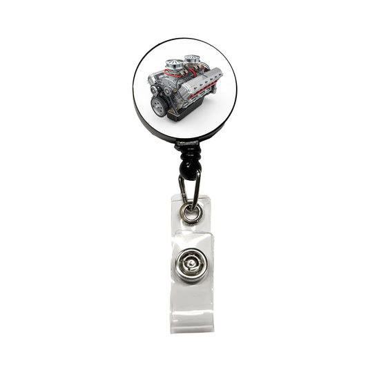 Classic V8 Muscle Car Engine Retractable ID Key Card Name Tag Badge Holder with Clip