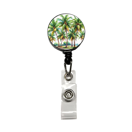 Coconut Trees Tropical Beach Watercolor Retractable ID Key Card Name Tag Badge Holder with Clip