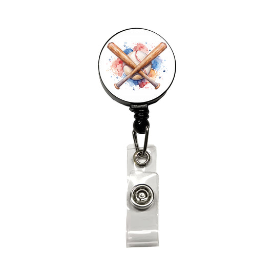Crossed Baseball Bats And Balls Watercolor Retractable ID Key Card Name Tag Badge Holder with Clip