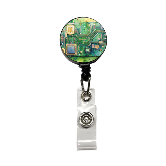 Detailed Circuit Board Watercolor Retractable ID Key Card Name Tag Badge Holder with Clip