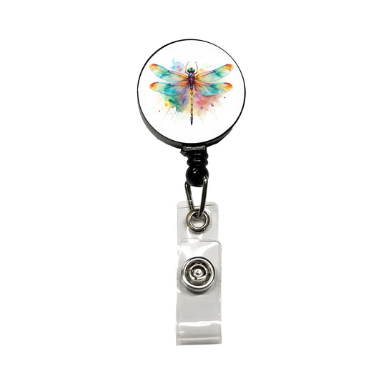 Dragonfly Colorful Background Watercolor Retractable ID Key Card Name Tag Badge Holder with Clip