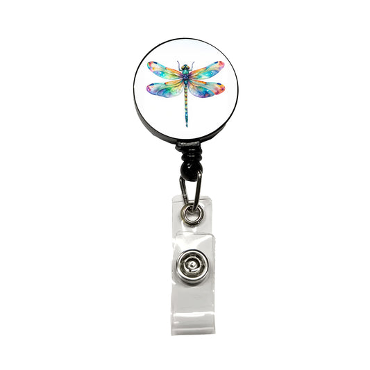 Dragonfly Rainbow Watercolor Retractable ID Key Card Name Tag Badge Holder with Clip