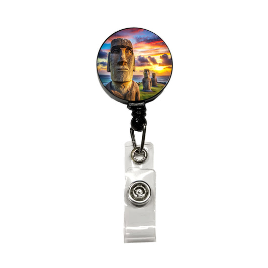 Easter Island Statues At Sunset Watercolor Retractable ID Key Card Name Tag Badge Holder with Clip