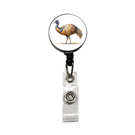 Emu Standing Watercolor Retractable ID Key Card Name Tag Badge Holder with Clip