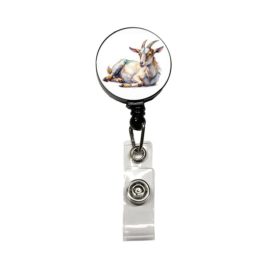 Fainting Goat Lying On Its Side Watercolor Retractable ID Key Card Name Tag Badge Holder with Clip