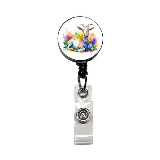 Fainting Goat Rainbow Colorful Watercolor Retractable ID Key Card Name Tag Badge Holder with Clip